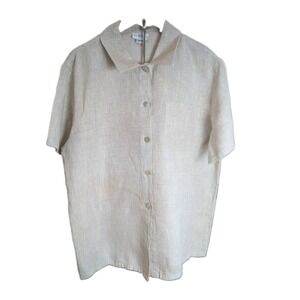 Vintage M.B. Collection 100% Linen Button Front Shirt Women's L Made USA Coastal